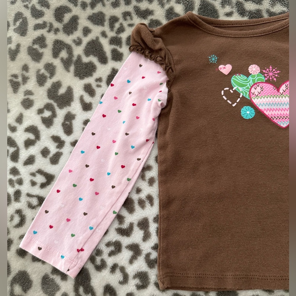 Jumping Beans Heart Graphic Long Sleeve Layered Look T-shirt in Brown Size 2T - Picture 3 of 15